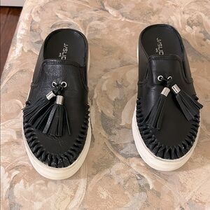 J/Slides black 2 tassel mules Size 7.  Worn once.  EUC
